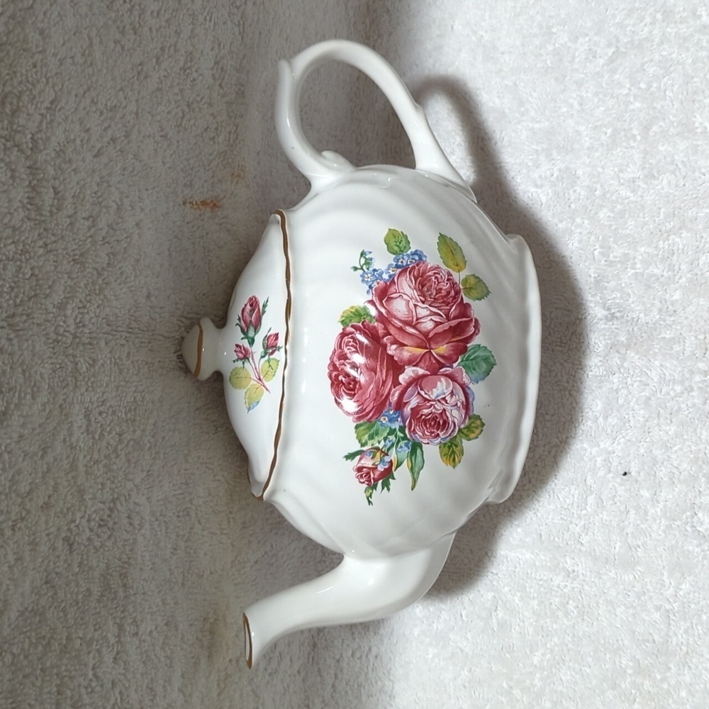 Arthur Wood & Son 6442 White Floral Ceramic Tea Pot - Vintage